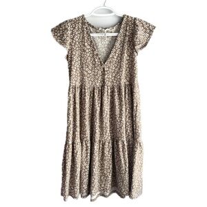 Ruffle Tiered Sundress in Tan and White